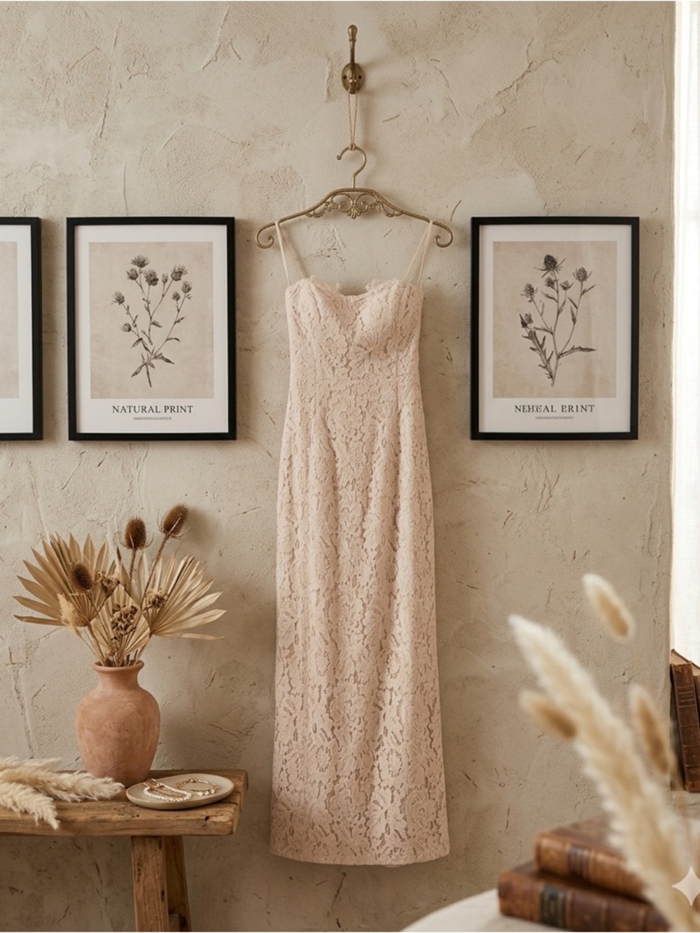 BHLDN Fame and Partners Rain Lace Column Dress Champagne Size 4 NWT
